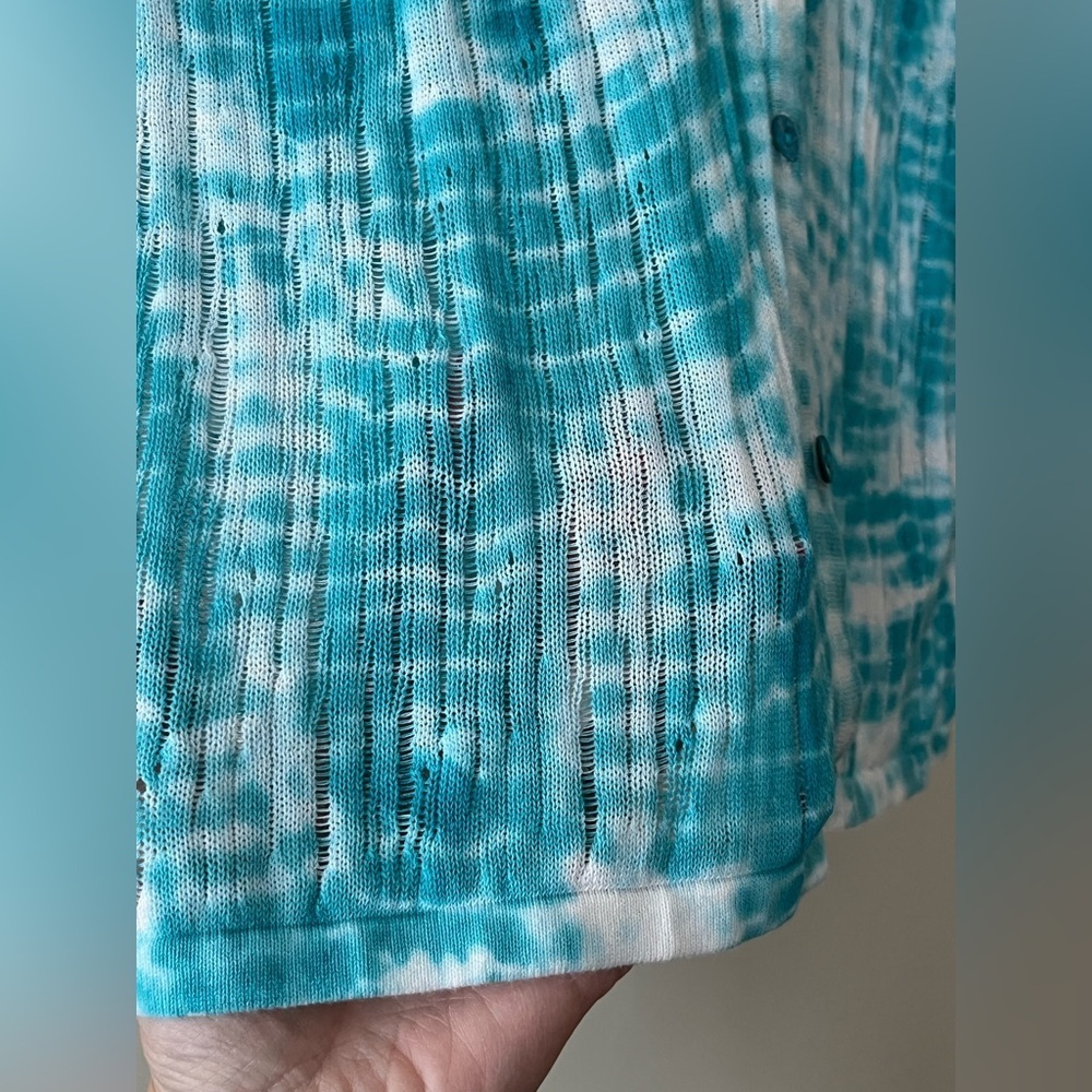 Chico’s Turquoise Tie-Dye Spring Cardigan Button Down Women’s Size Medium - Picture 6 of 14